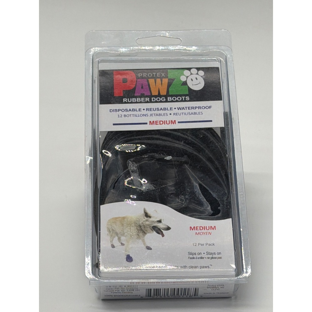 PawZ Rubber Dog Boots Medium Black Waterproof Disposable‎ Reusable 12 Pack NEW
